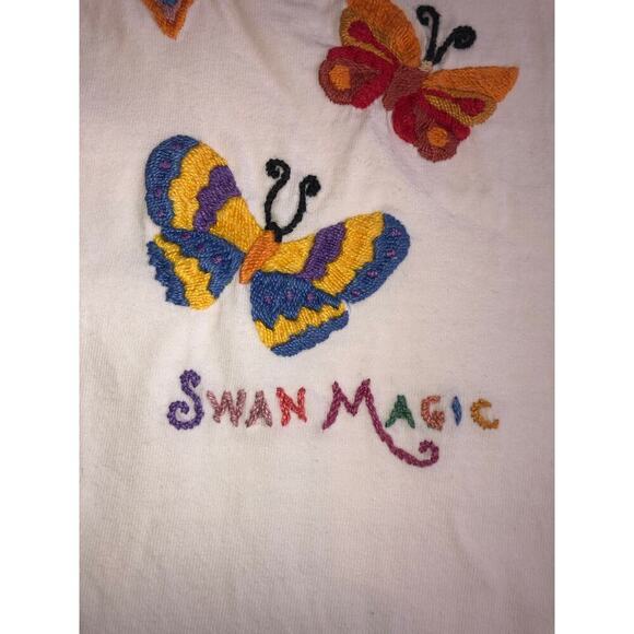 Swan Magic Embroidered Butterflies Shirt Tee 1994 Size S Vintage Cotton White - Picture 3 of 7